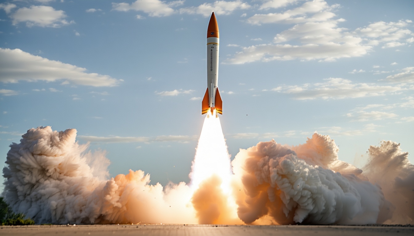 Close-up of a model rocket being launched