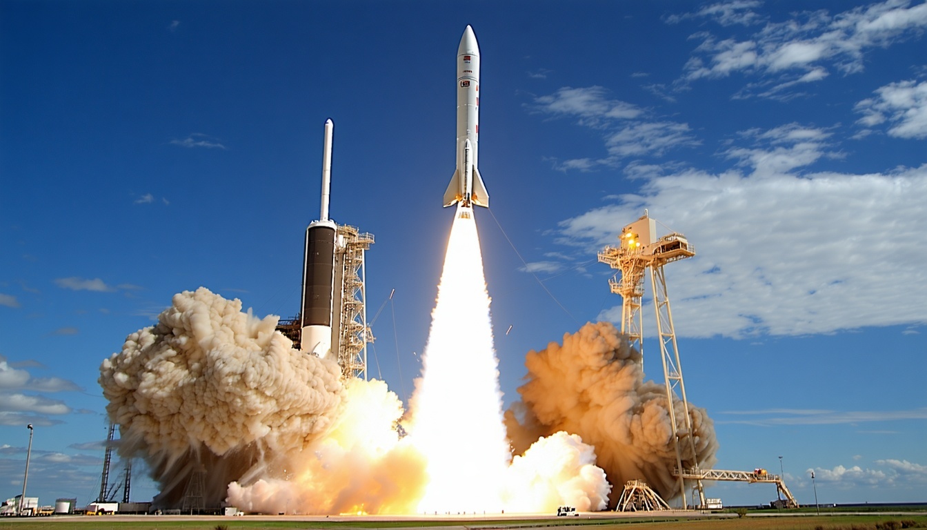 Successful rocket launch soaring into the sky