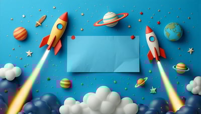 Newsletter signup illustration with rockets and space elements Newsletter signup illustration with rockets and space elements