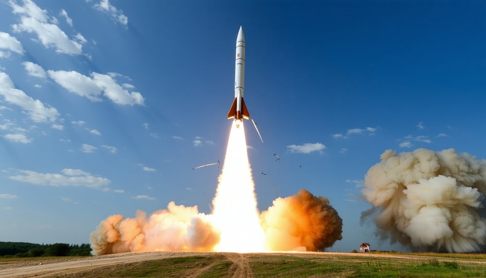 Model rockets launching into the sky Model rockets launching into the sky